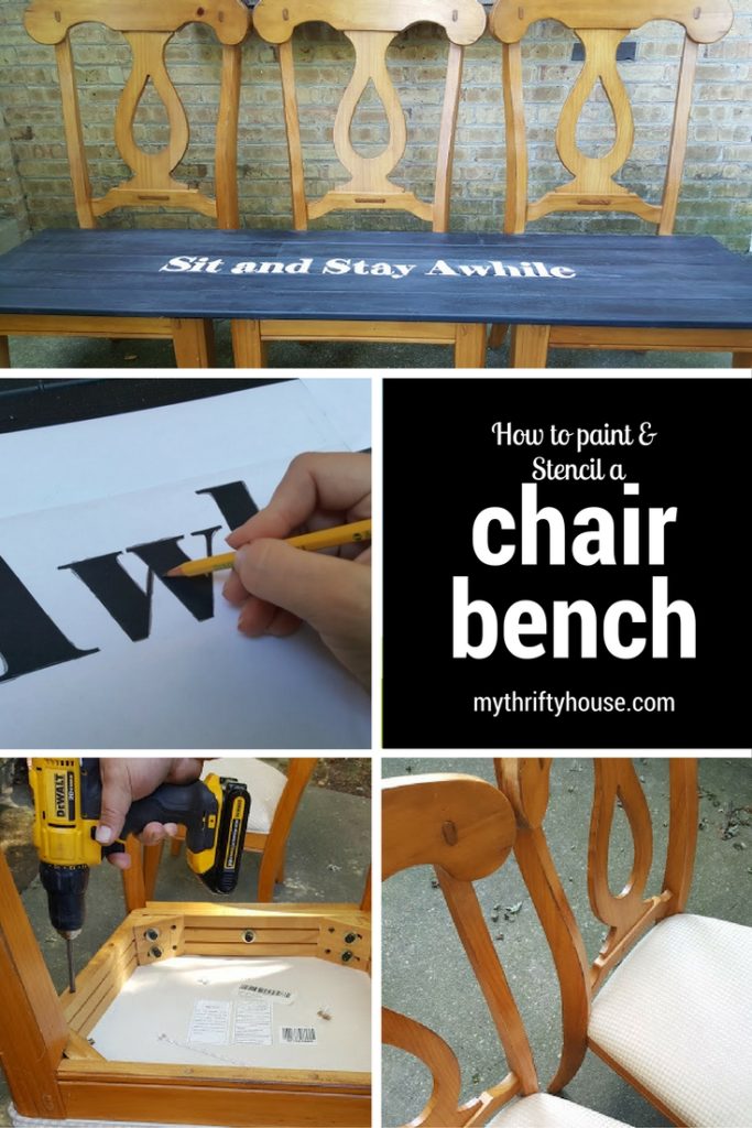How to paint and stencil a chair bench with scrap wood.