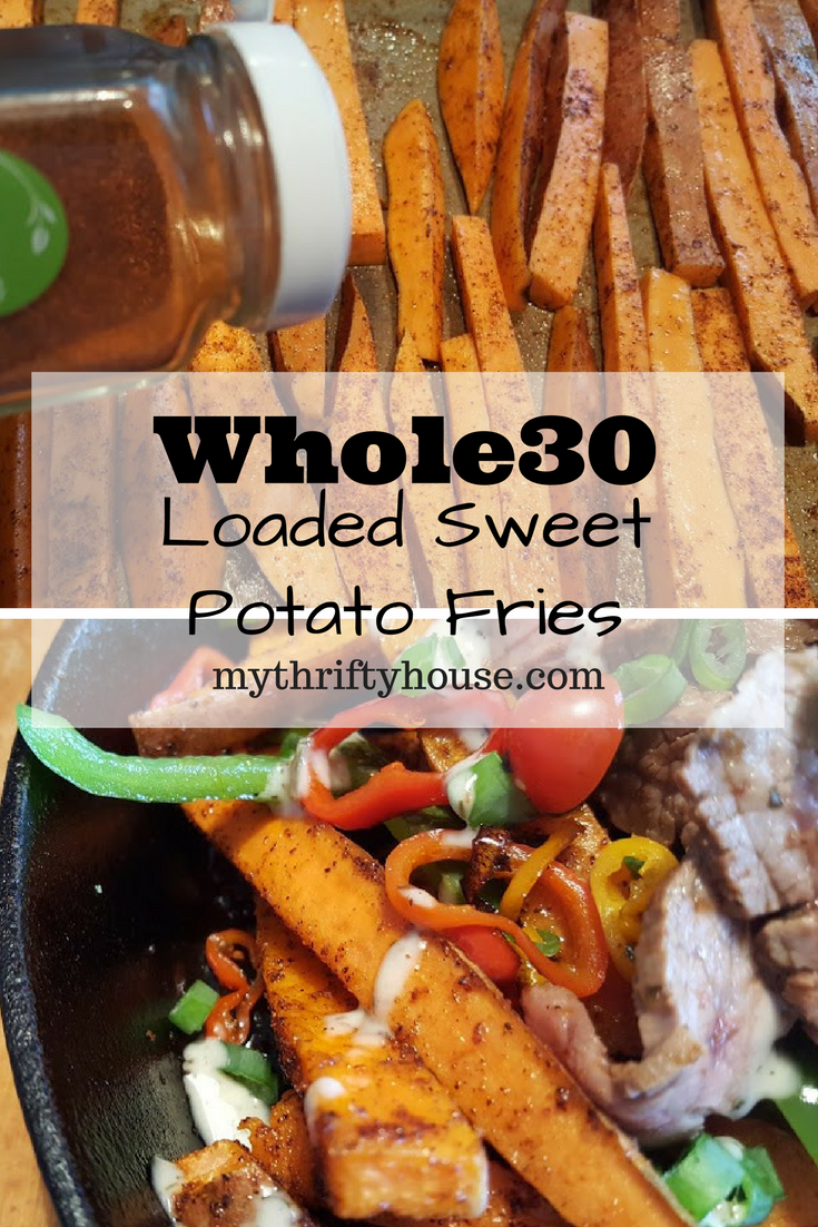 Whole30 Loaded Sweet Potato Fries make for a guilt free party Super Bowl Party.