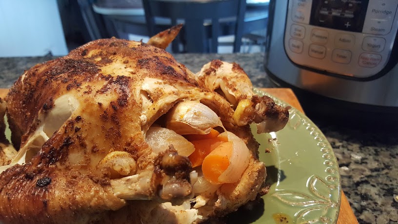 Whole30 Roasted Chicken fully cookes and ready to make broth after the meat is taken off the bones.
