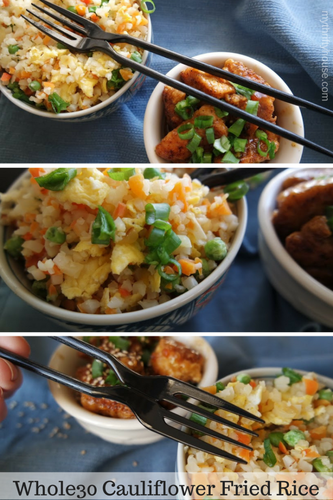 Fake Out Take Out Whole30 Cauliflower Fried Rice with Orange Chicken