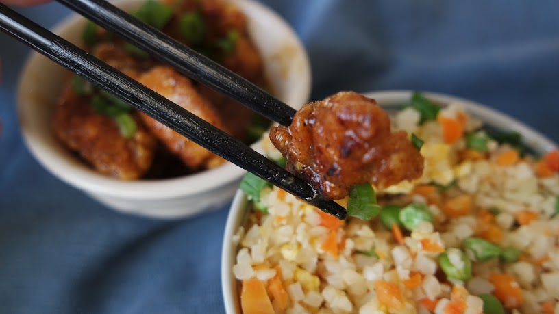 Fake Out Take Out Orange Chicken with Whole30 Cauliflower Fried Rice