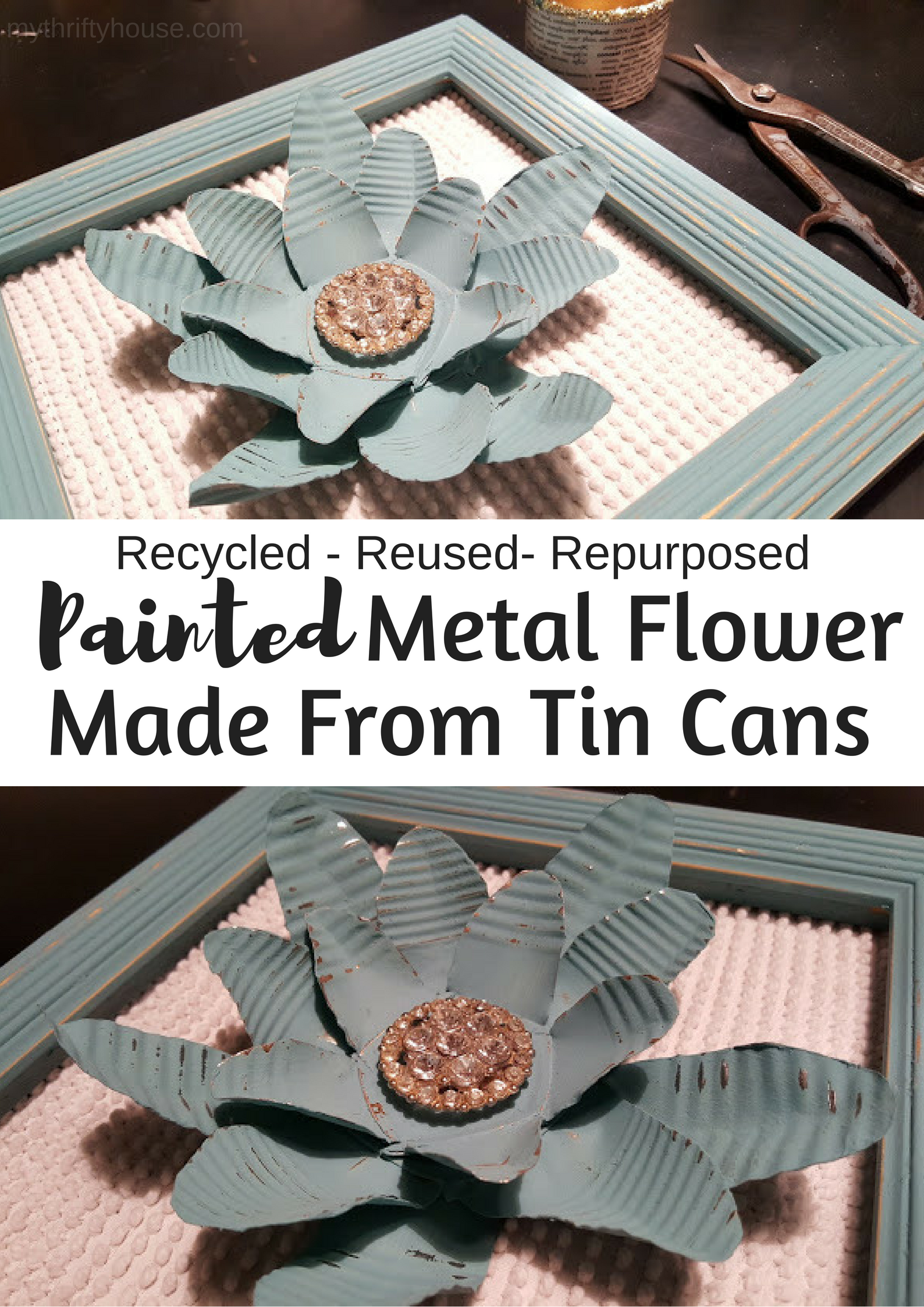 Painted Metal Flower Made from Tin Cans