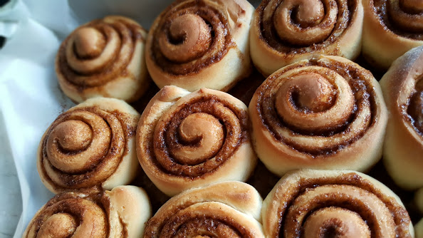 Golden brown baked Princess Leia Cinnamon Buns