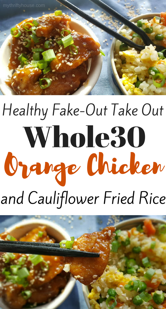 Healthy fake-out take out Whole30 orange chicken with cauliflower rice