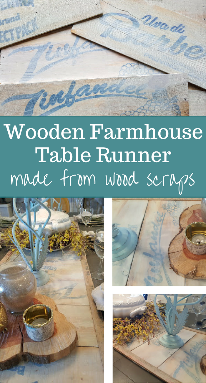 This DIY wooden farmhouse table runner was made from wood scraps that used to be wine crates.