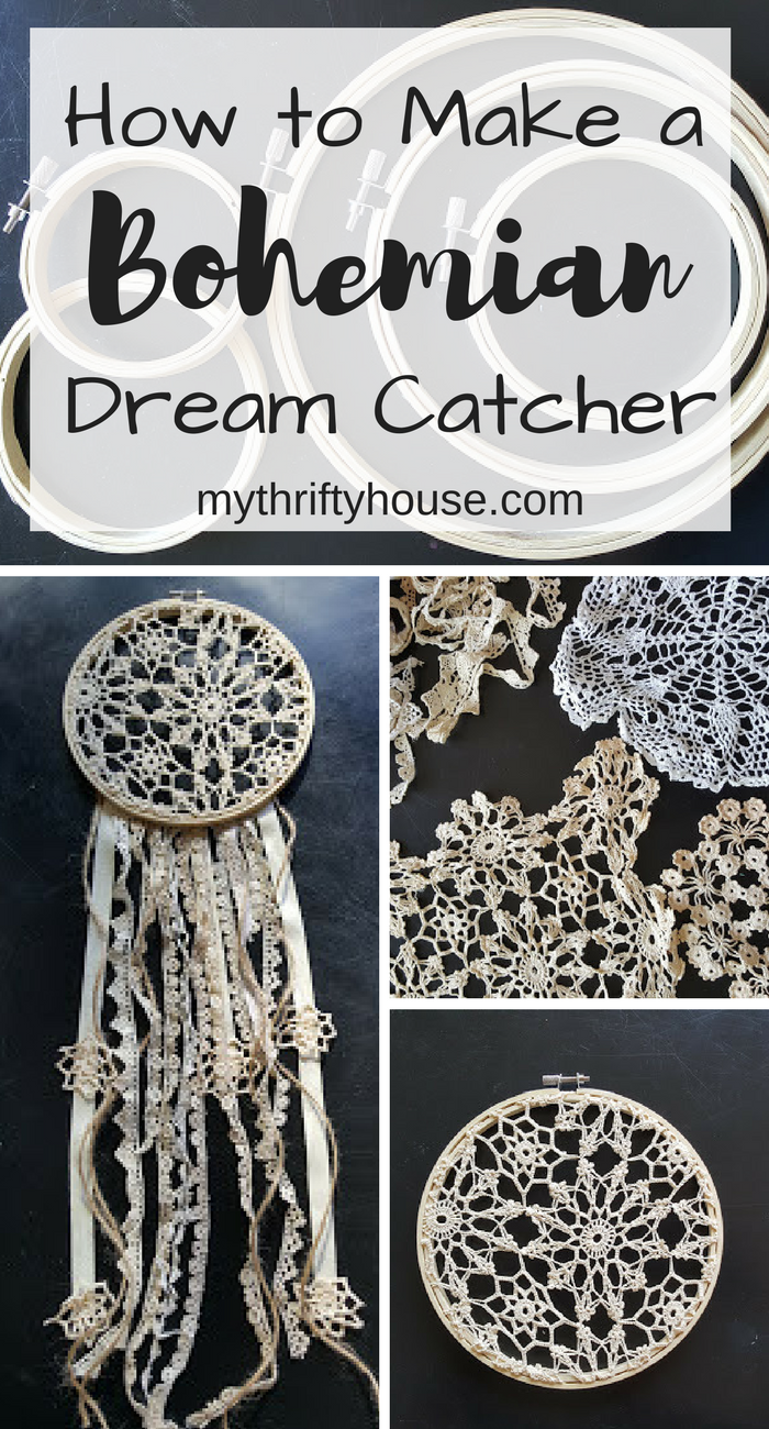 How to Make a Bohemian Dream Catcher with embroidery hoops and crocheted doilies.