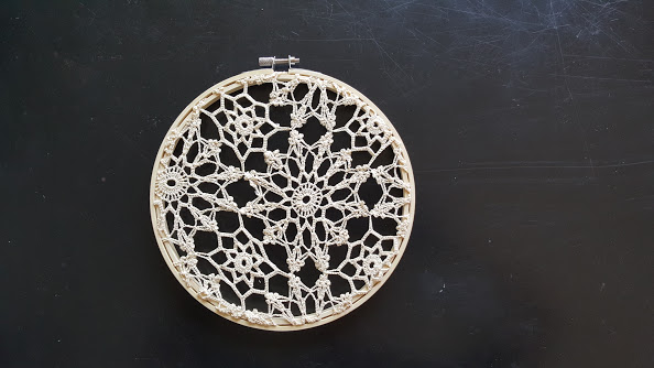 doily and embroidery hoop used for bohemian dream catcher