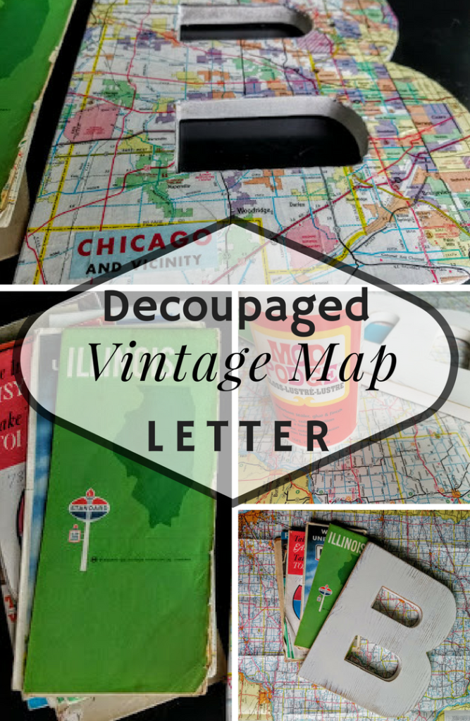 Decoupaged Vintage Map Letter