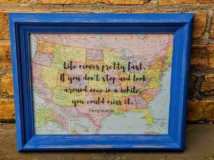 Ferris Bueller Quote and Vintage Map letter