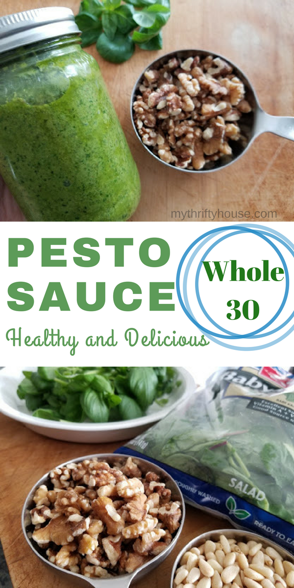 Healthy and delicious Whole30 Pesto Sauce made with walnuts and pine nuts