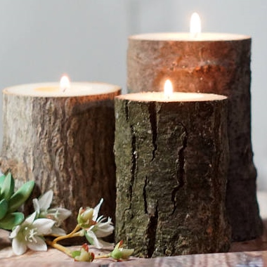 inexpensive fall decor - Etsy - log candle holder