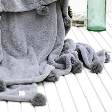 Inexpensive fall home decor - Etsy - Grey Pom Pom Blanket