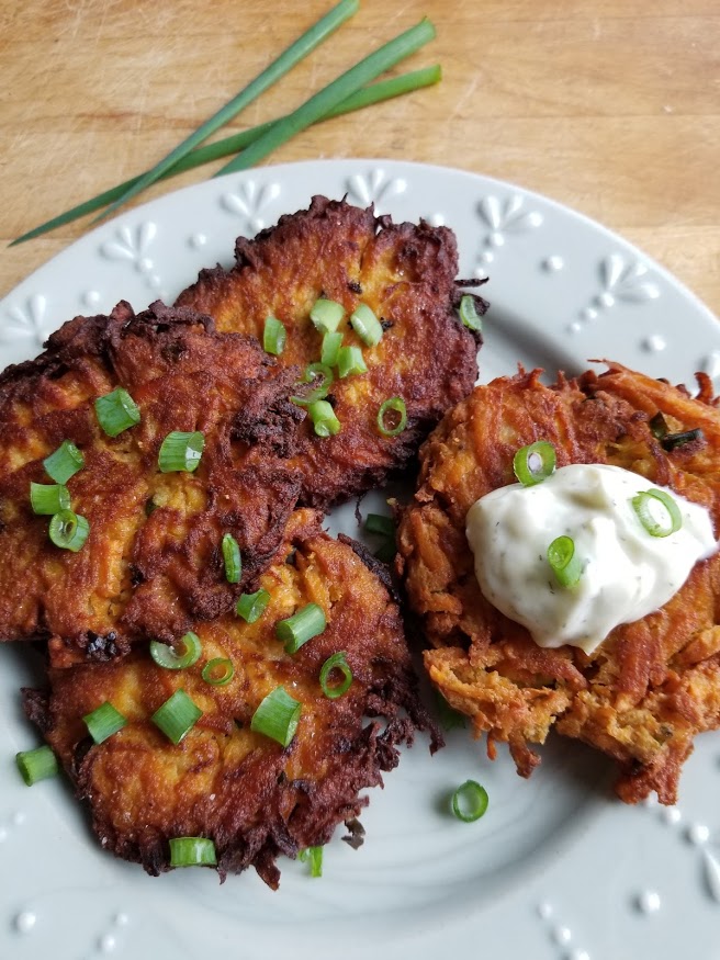 Whole30 Sweet Potato Pancakes also known as latkes