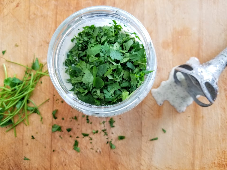 blending whole30 creamy cilantro salad dressing