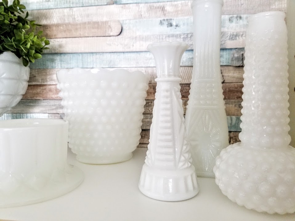 displaying milk glass bases and bowls