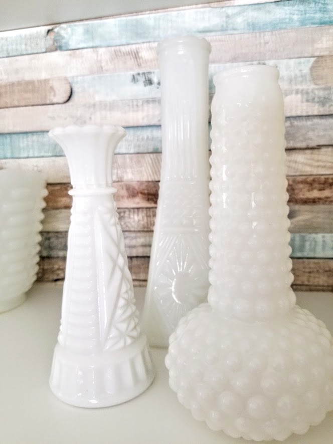 displaying milk glass bud vases