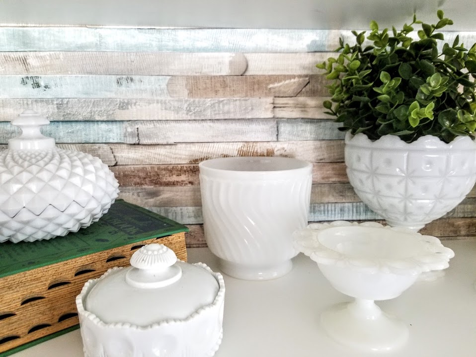 displaying milk glass in kitchen