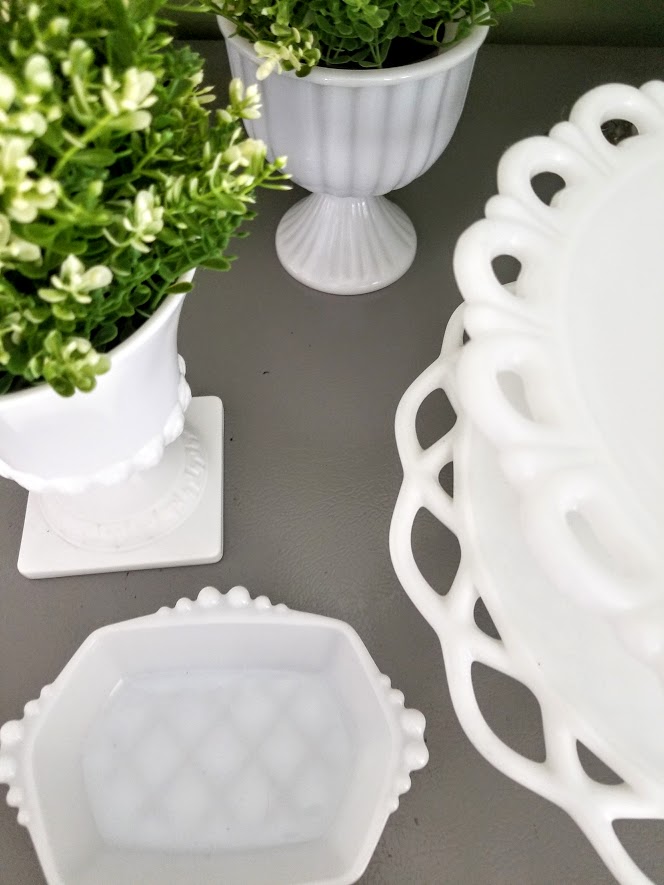 displaying milk glass with plants