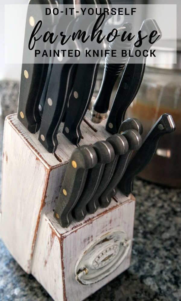 DIY Painted Knife Block With Phone Holder - My Thrifty House