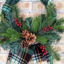 upcycled wool scarf wreath for the front porch
